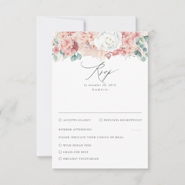 Dusty Rosa y Peach Floral Wedding RSVP (Anverso)
