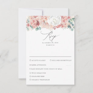 Dusty Rosa y Peach Floral Wedding RSVP