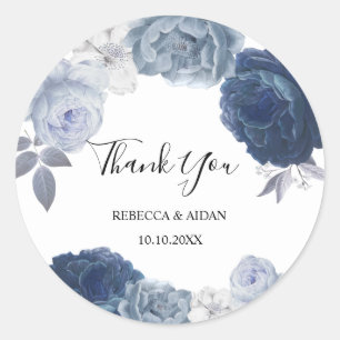Dusty Rosas Azules Gracias Pegatina Circular Clási
