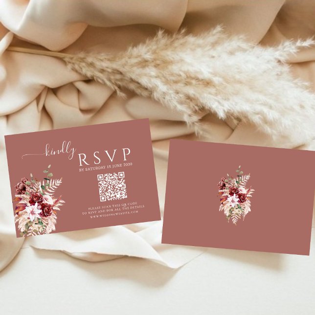 Dusty Rosewood & Burgundy Blush QR Wedding RSVP (Subido por el creador)