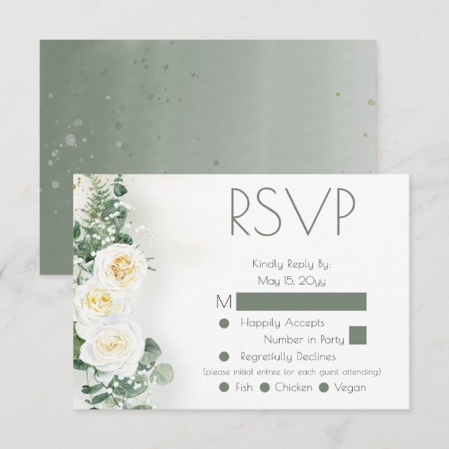 Dusty Sage Green Floral Wedding RSVP Response Card (Anverso / Reverso)