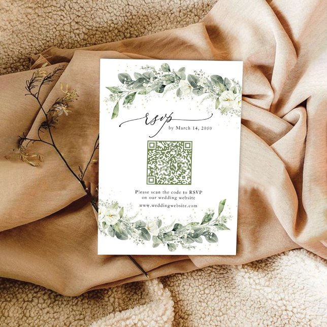 Dusty Sage Green Wedding RSVP Card con código QR (Subido por el creador)