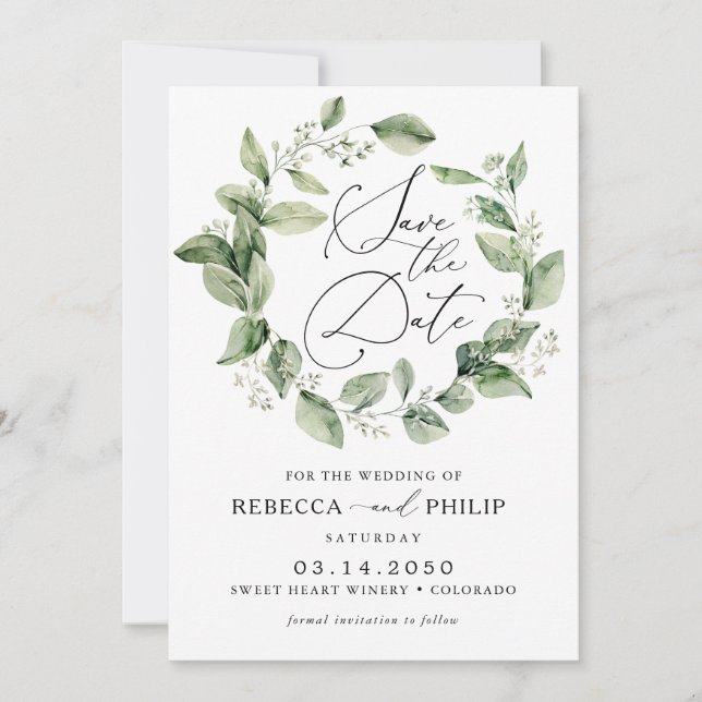 Dusty Sage Green Wedding Salva La Tarjeta De Fecha (Anverso)