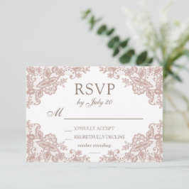 Dusty tarjeta rsvp de boda de encaje rosa