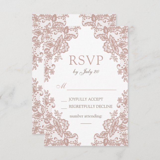 Dusty tarjeta rsvp de boda de encaje rosa (Anverso / Reverso)