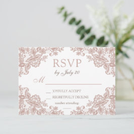 Dusty tarjeta rsvp de boda de encaje rosa