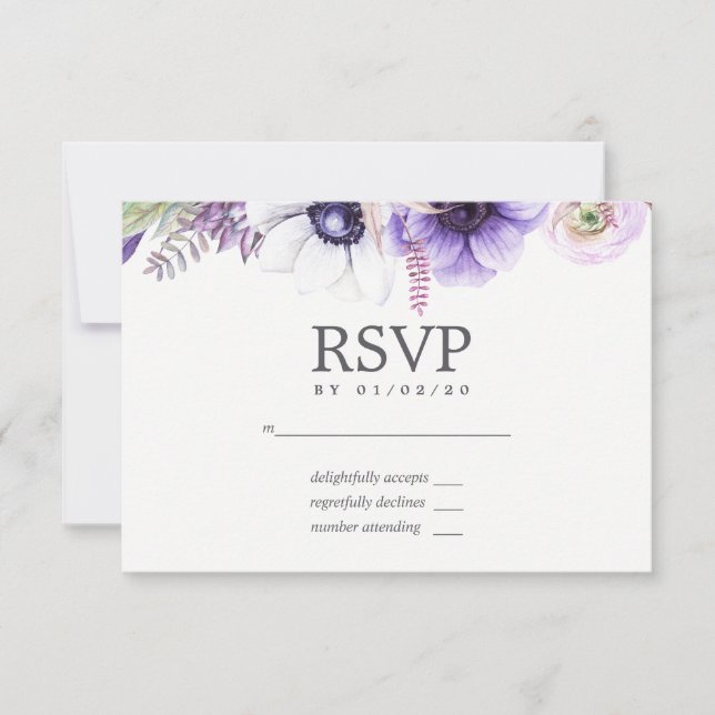 Dusty Violet Boda acuarela Floral RSVP (Anverso)
