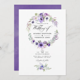 Dusty Violet Boda Watercolor Floral Invitación a l