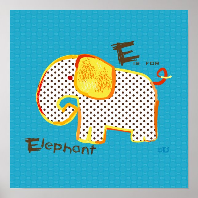 'E es para elefante' impresión de pintura digital (Frente)