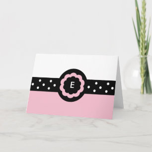 E: Monograma E Tarjeta rosa y blanca punteada