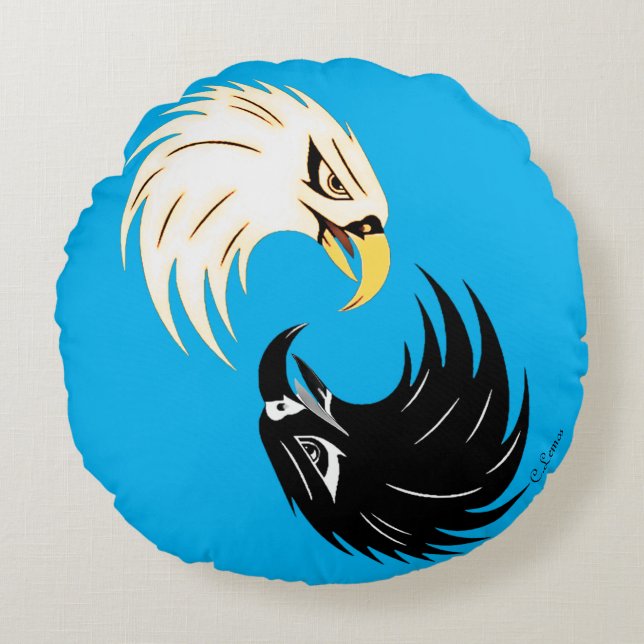 "Eagle Eye" Almohada Redonda - Azul (Anverso)