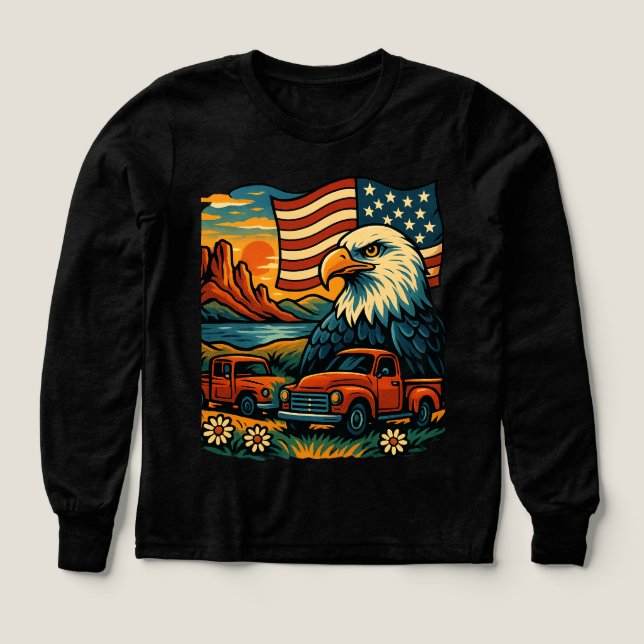 Eagle Glory Vintage Tee - Bandera Patriótica Ameri (Diseño frontal)