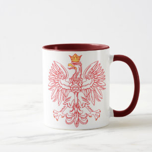 Eagle polaco resumido en taza roja