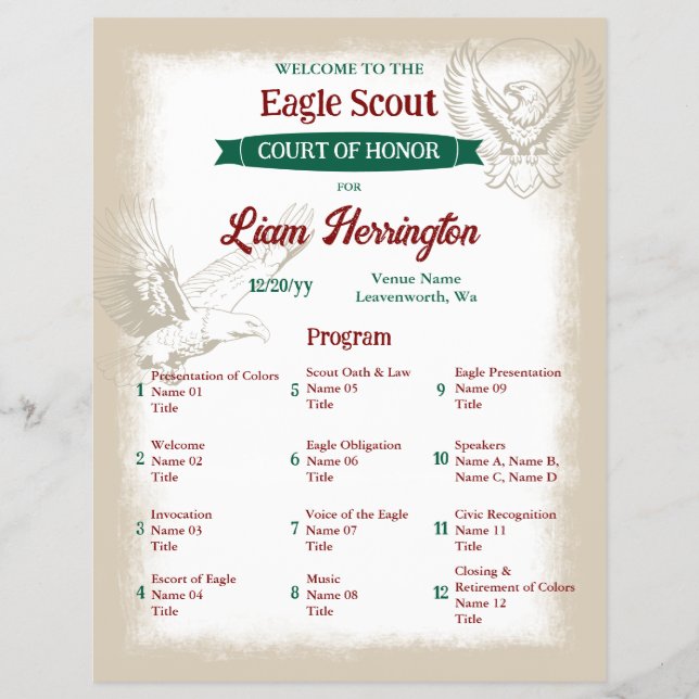 Eagle Scout Court of Honor Program Flyer (Frente)