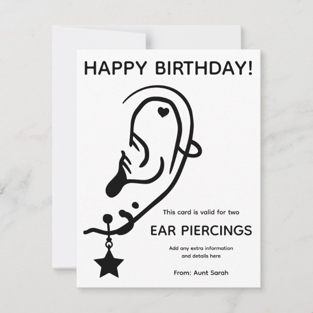 Ear Piercing Voucher Card, Custom, Personalized (Anverso)