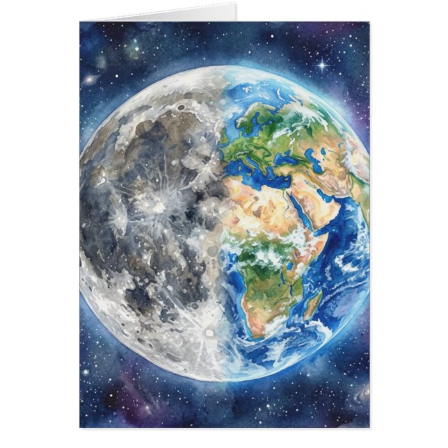 Earth & Moon Watercolor Galaxy Celestial Design (Frente)