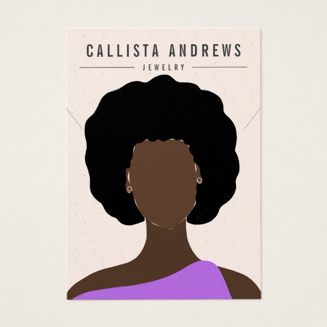 Earthy Boho Black Hair Chica Earring Necklard Card (Frente)