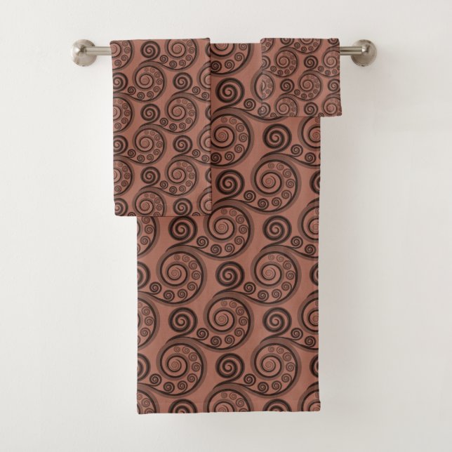 Earthy Bronze Brown Curly Swirls Toalla Set (In situ)