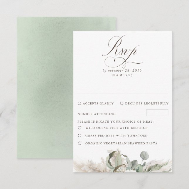 Earthy Floral Pampas Boho Wedding RSVP (Anverso / Reverso)