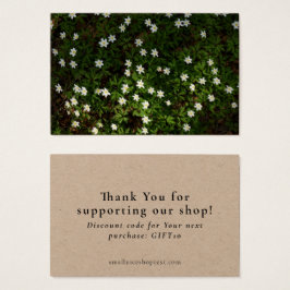 Earthy green shop thank you card with discount