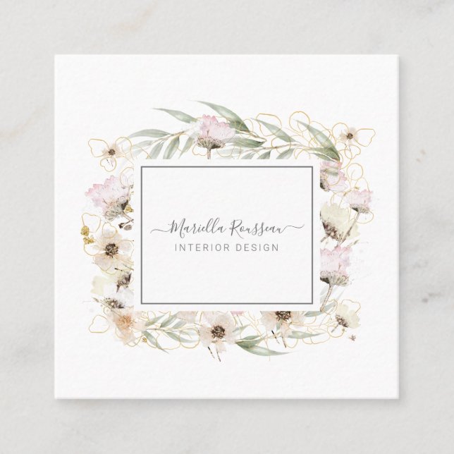 Earthy Greenery Floral Gold Purpurina tarjeta de v (Anverso)