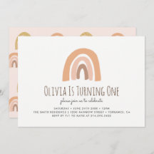 Earthy Pastel Rainbow Primera Invitación de cumple