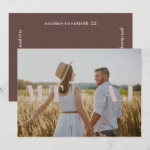 Earthy Plum Save the Date Monogram Overlay Photo