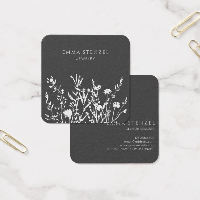 Earthy Wild Flowers Floral Square Business Card (Oficina)