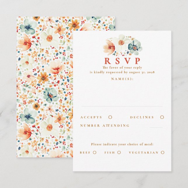 Earthy Wildflower Wedding Tarjeta RSVP (Anverso / Reverso)