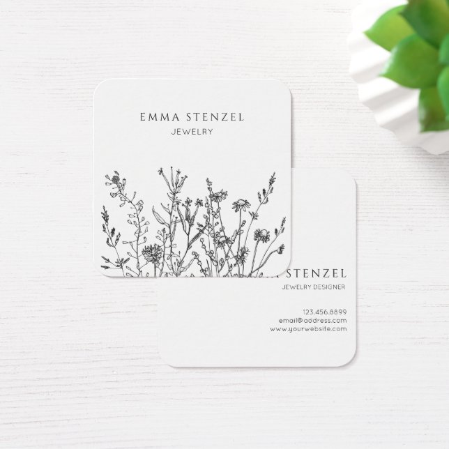 Earthy Wildflowers Floral Square Business Card (Escritorio)
