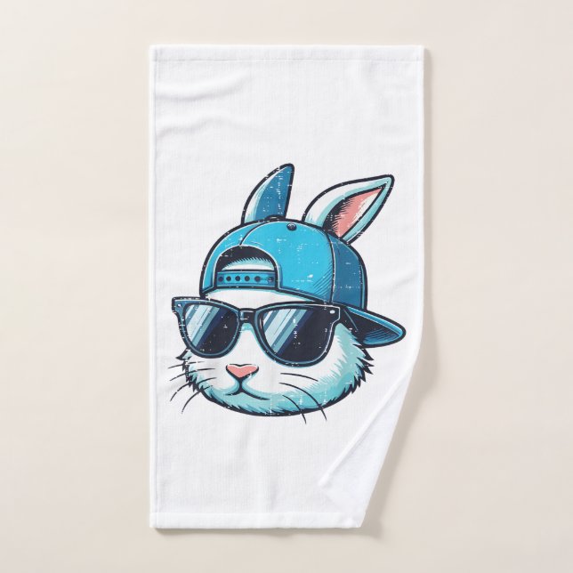 Easter Bunny Face Baseball Cap Sunglasses Rabbit B (Toalla de mano)