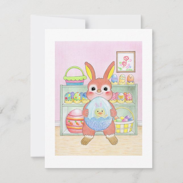 Easter Bunny Rabbit Eggs Kids Flat Card (Anverso)