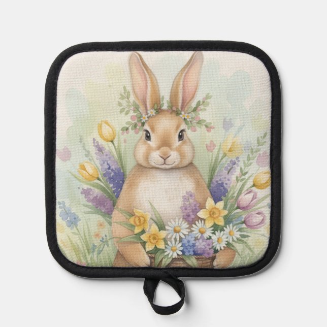 Easter cute bunny floral pot holder (Anverso)