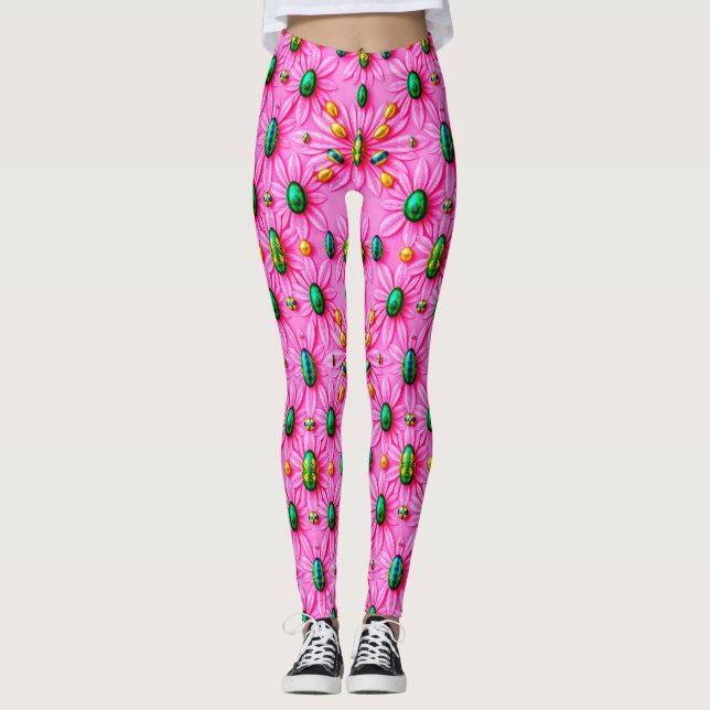 EASTER EGGS ~ Floral Pink 3D ~  Leggings (Anverso)