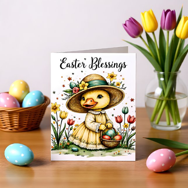 Easter, Floral Duck Greeting & Note Card (Subido por el creador)