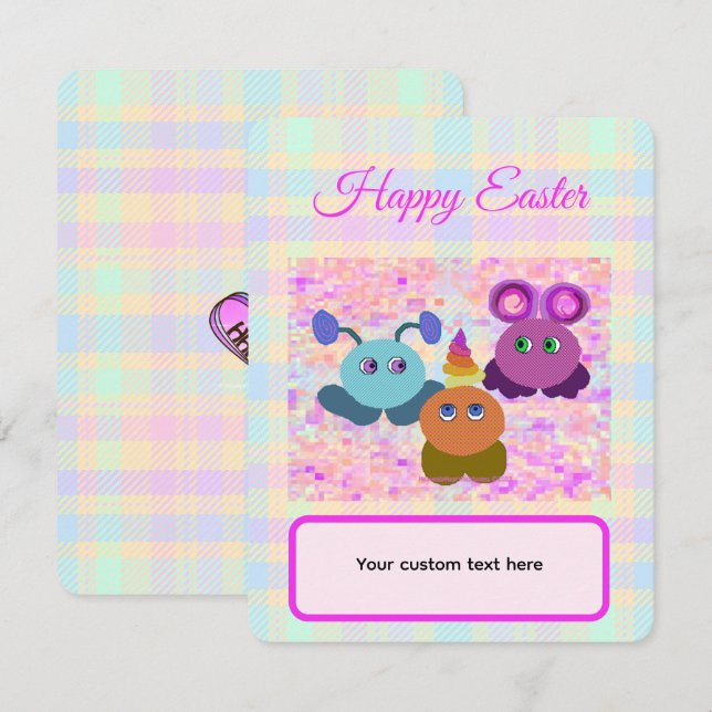 Easter Pastel Plaid Flat Card with Envelope (Anverso / Reverso)