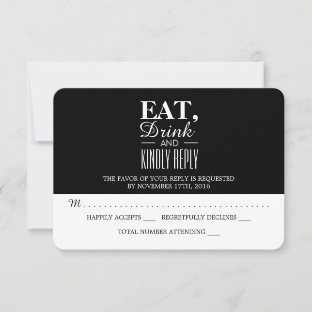 Eat, Drink y Kindly Reply Wedding RSVP (Anverso)