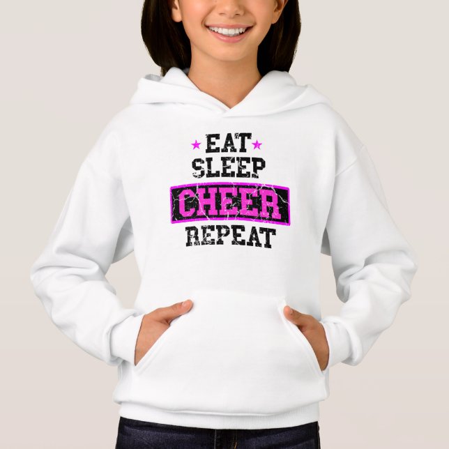 Eat Sleep CheerLeer repetidamente camiseta animado (Anverso)