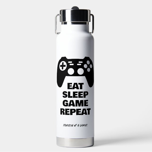Eat Sleep Game Repetir la botella de agua divertid (Frente)