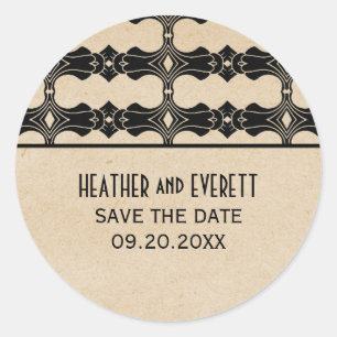 Ebony Art Deco Border Save the Date Pegatinas
