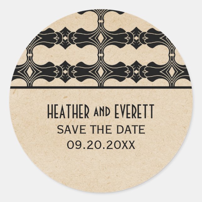 Ebony Art Deco Border Save the Date Pegatinas (Anverso)