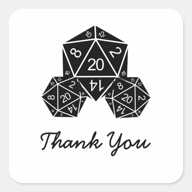 Ebony D20 Dice Gracias Pegatinas (Anverso)