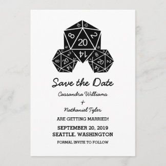 Ebony D20 Dice Guardar la invitación de fecha