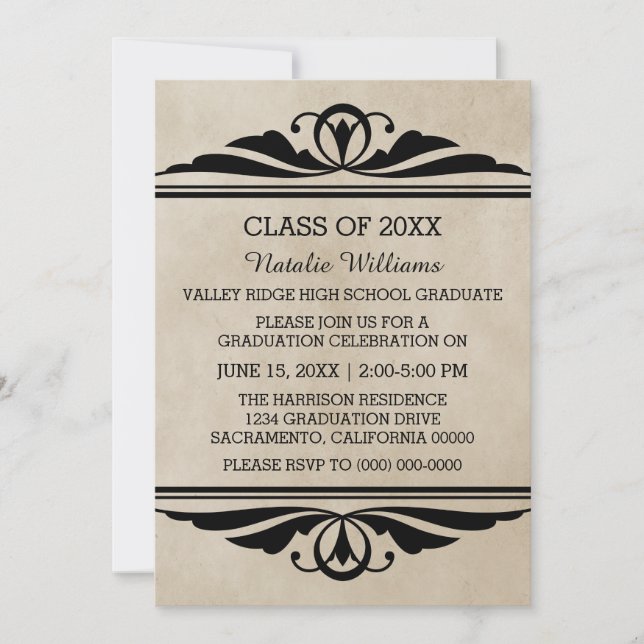 Ebony Elegant Deco Graduación Invitación (Anverso)