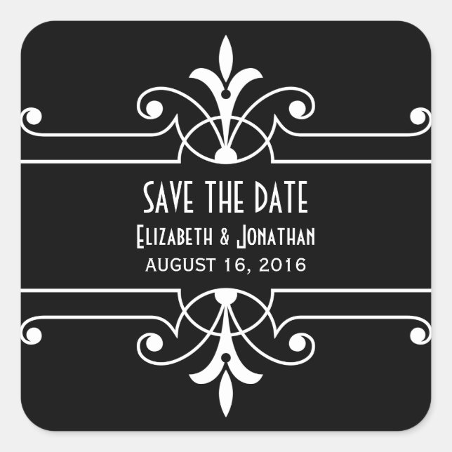 Ebony Fancy Ornamental Save the Date Pegatinas (Anverso)