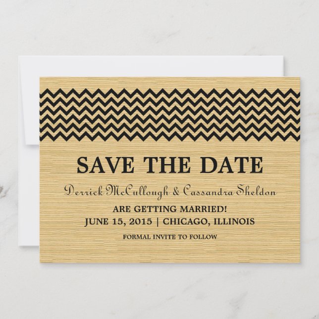 Ebony Rustic Chevron Guardar la invitación de fech (Anverso)