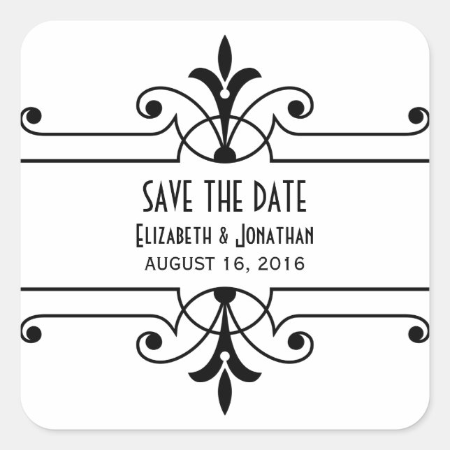Ebony v2 Fancy Ornamental Save the Date Pegatinas (Anverso)