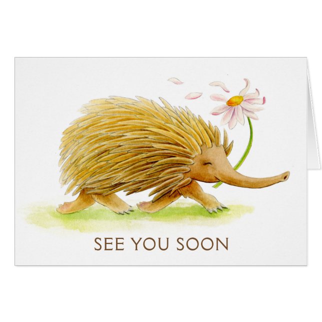 Echidna whimsy animal acuarela ver pronto carta (Anverso (Horizontal))
