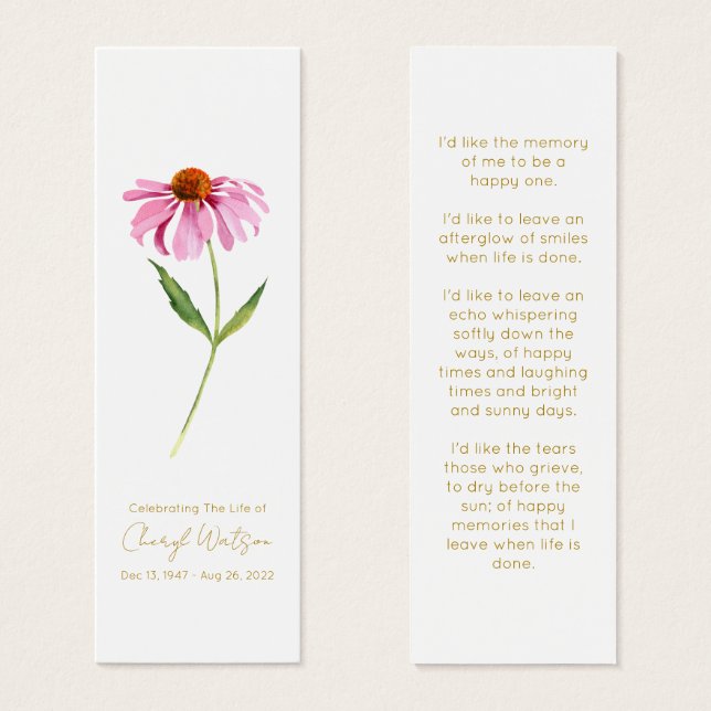 Echinacea | Simple Memorial de Funeral Mini Marcad (Anverso y reverso)