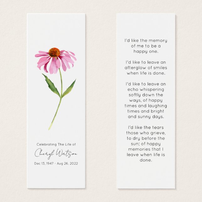 Echinacea | Simple Memorial de Funeral Mini Marcad (Anverso y reverso)